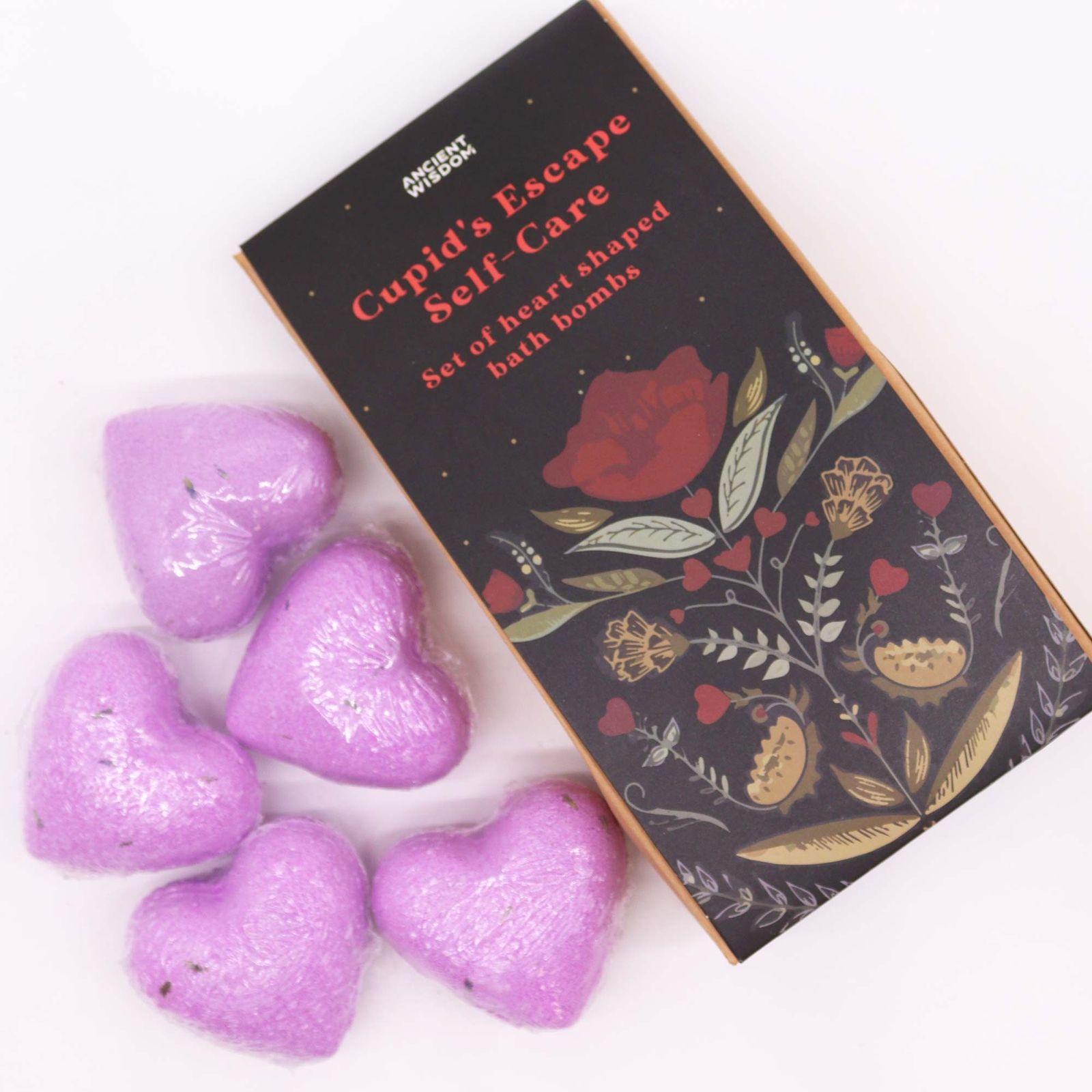 Širdelės formos vonios bombų rinkinys „Cupids Escape“ – prancūziškų levandų aromatas