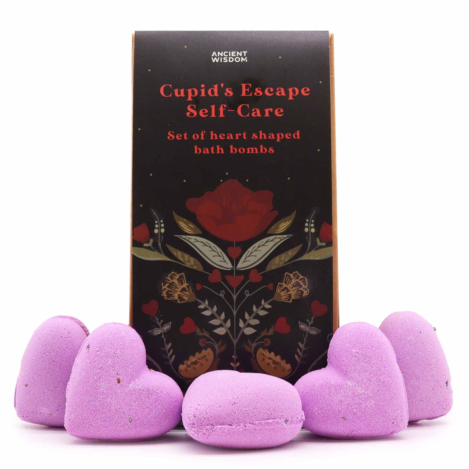 Širdelės formos vonios bombų rinkinys „Cupids Escape“ – prancūziškų levandų aromatas